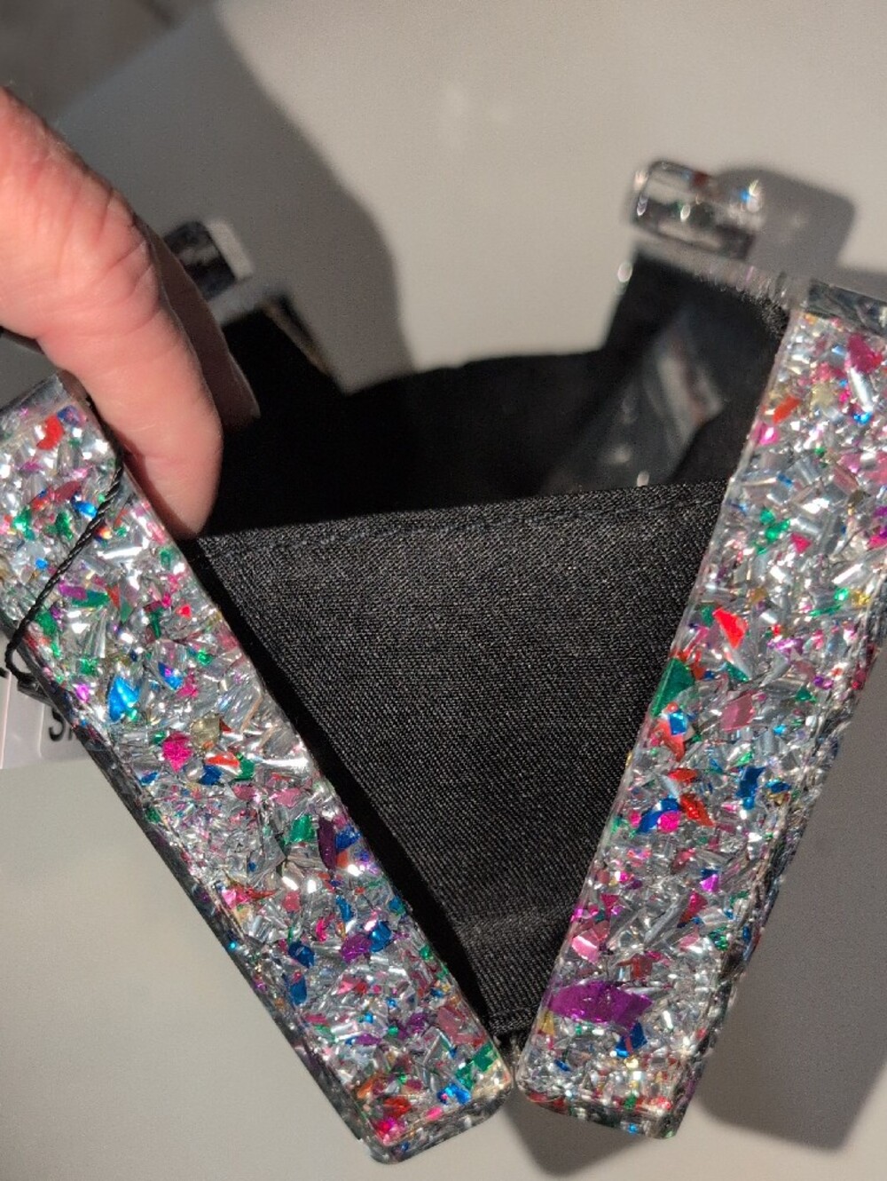 City Glitter Evil Eye Clutch - Silver Multicolor With Crossbody Strap - Picture 15 of 16